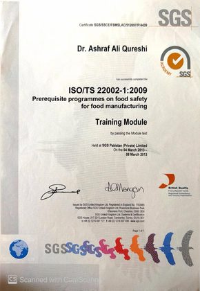 ISO/TS 22002-1:2009 training certificate